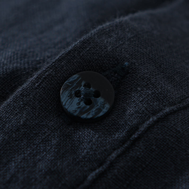 Buddha Stones Solid Color Loose Long Sleeve Half Button Shirt Linen Men Clothing - image 12