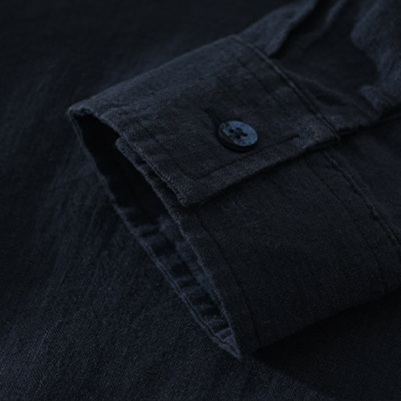 Buddha Stones Solid Color Loose Long Sleeve Half Button Shirt Linen Men Clothing - image 9