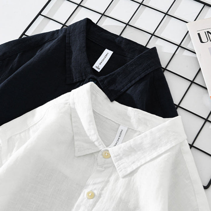 Buddha Stones Solid Color Loose Long Sleeve Half Button Shirt Linen Men Clothing - image 15