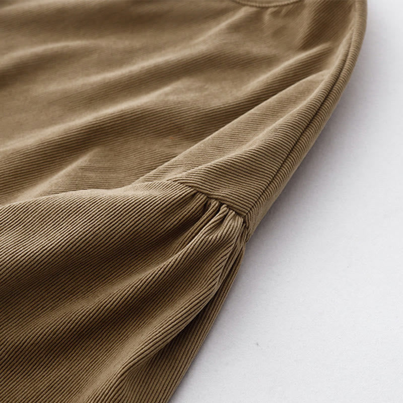 Buddha Stones Tan Solid Color Corduroy Puff Long Sleeve Midi Dress - image 9