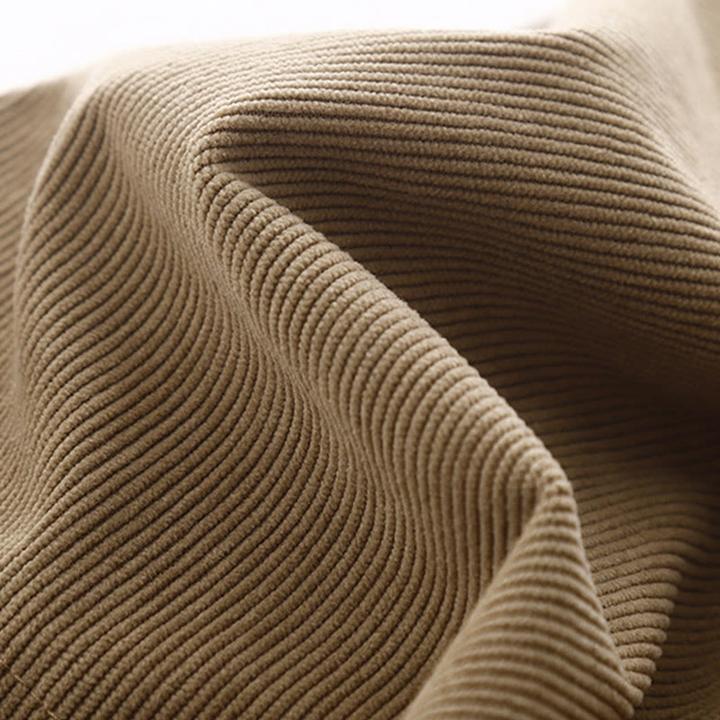 Buddha Stones Tan Solid Color Corduroy Puff Long Sleeve Midi Dress - image 6