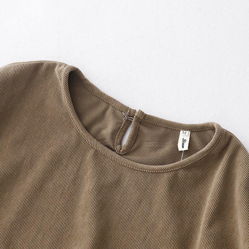 Buddha Stones Tan Solid Color Corduroy Puff Long Sleeve Midi Dress - image 3