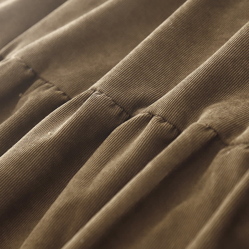 Buddha Stones Button Design Corduroy Peter Pan Collar Long Sleeve Midi Dress With Pockets - image 6