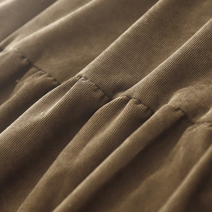 Buddha Stones Button Design Corduroy Peter Pan Collar Long Sleeve Midi Dress With Pockets - image 6