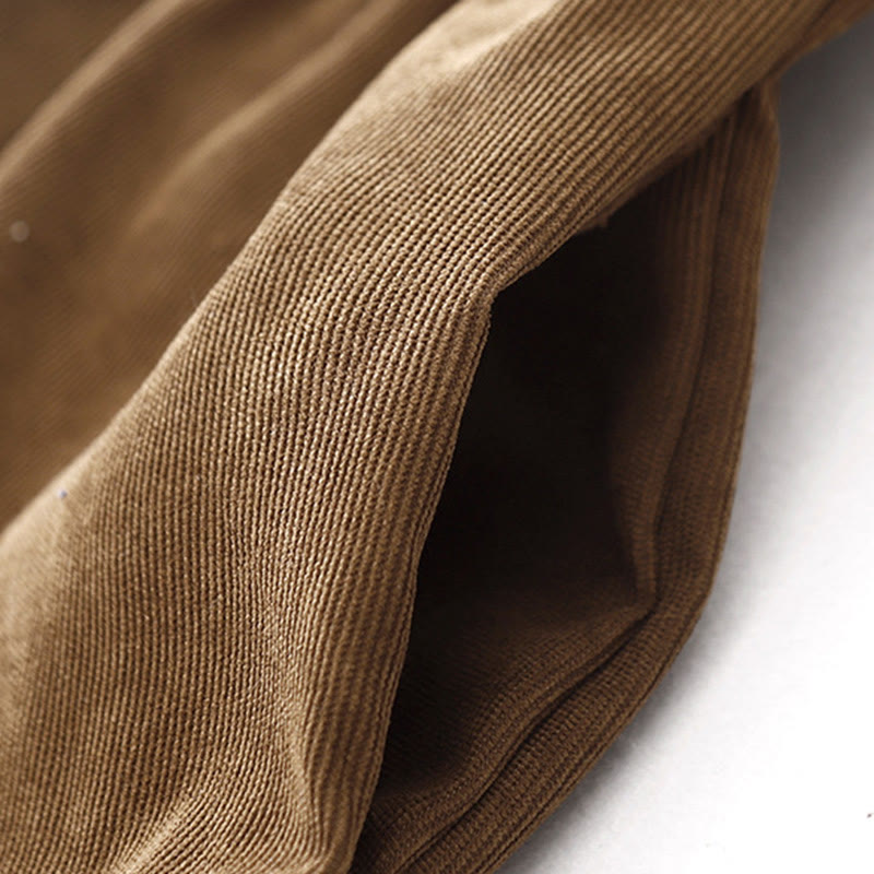 Buddha Stones Button Design Corduroy Peter Pan Collar Long Sleeve Midi Dress With Pockets - image 5