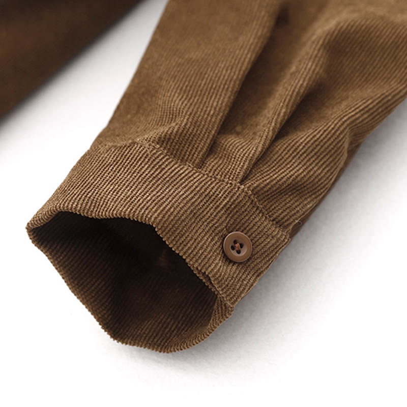 Buddha Stones Button Design Corduroy Peter Pan Collar Long Sleeve Midi Dress With Pockets - image 9