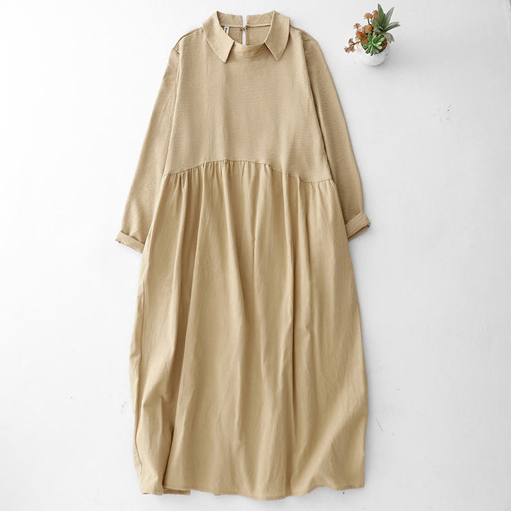 Buddha Stones Spring Plain Lapel Long Sleeve Midi Dress With Pockets - PaleGoldenrod - US8-10，UK/AU12-14，EU40-42 (2XL) - image 7
