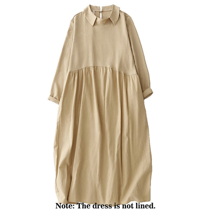 Buddha Stones Spring Plain Lapel Long Sleeve Midi Dress With Pockets - image 8