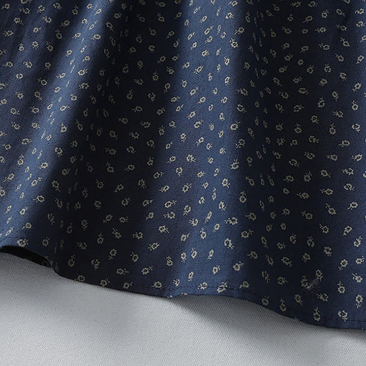 Buddha Stones Printing Floral Accordion Pleats Cotton Linen Long Sleeve Midi Dress With Pockets - image 5