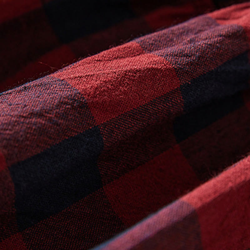 Buddha Stones Contrast Color Plaid Buttons Design Long Sleeve Midi Dress With Pockets - image 16