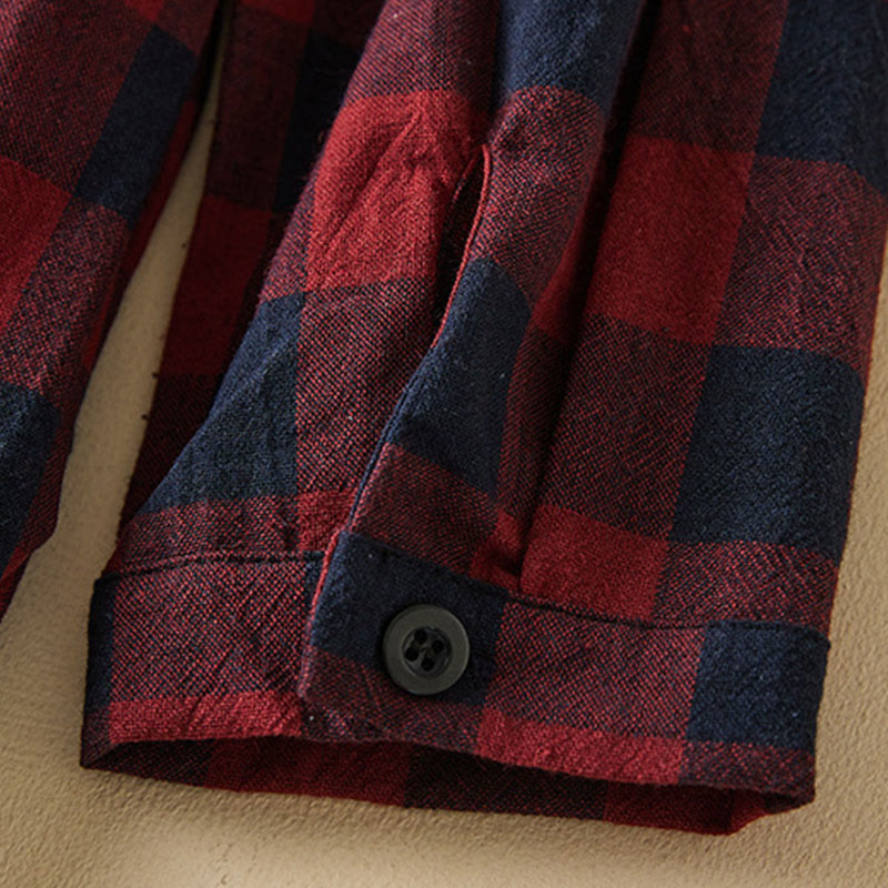 Buddha Stones Contrast Color Plaid Buttons Design Long Sleeve Midi Dress With Pockets - image 18