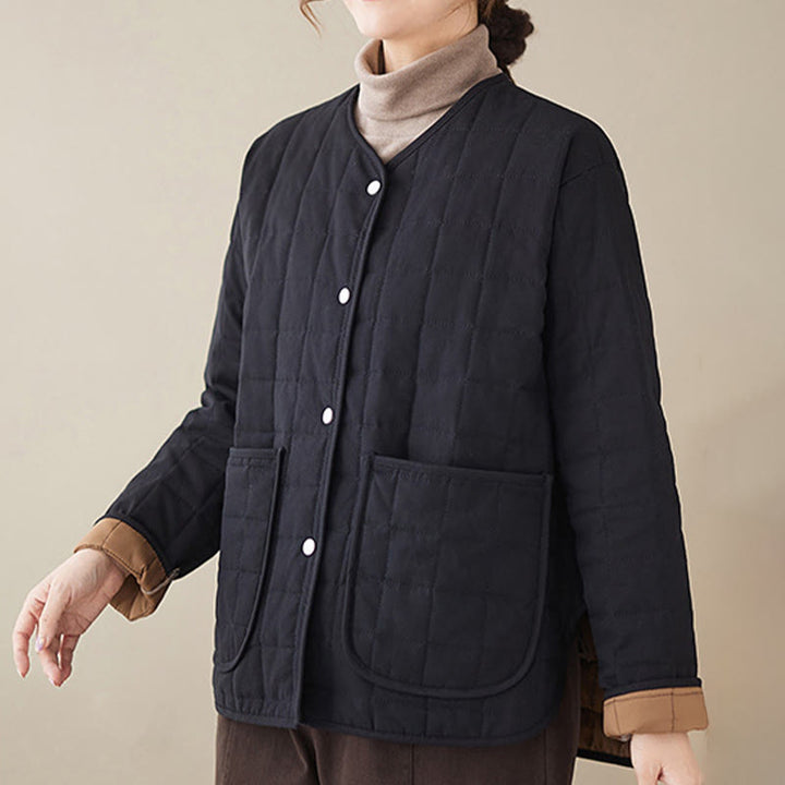 Buddha Stones Retro Plain Women's Thick Cotton Long Sleeve Coat Jacket With Pockets - image 5