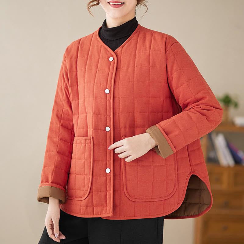 Buddha Stones Retro Plain Women's Thick Cotton Long Sleeve Coat Jacket With Pockets - Tomato - US14，UK/AU18，EU46 (2XL) - image 8