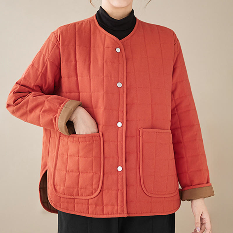 Buddha Stones Retro Plain Women's Thick Cotton Long Sleeve Coat Jacket With Pockets - image 11
