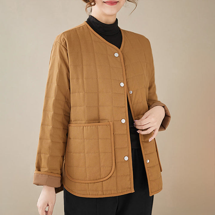 Buddha Stones Retro Plain Women's Thick Cotton Long Sleeve Coat Jacket With Pockets - image 27