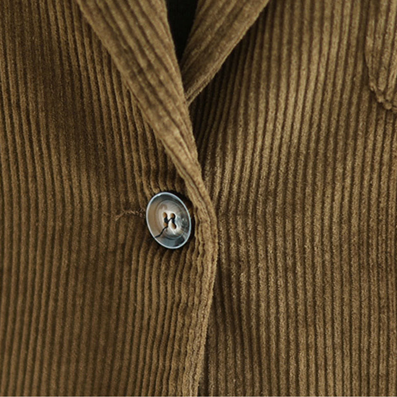 Buddha Stones Retro Plain Women's Long Sleeve Corduroy Jacket With Pockets - image 7