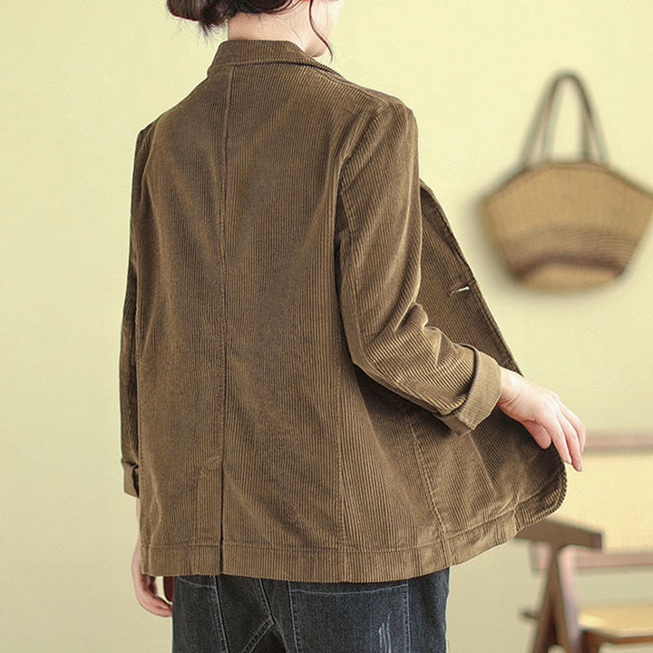 Buddha Stones Retro Plain Women's Long Sleeve Corduroy Jacket With Pockets - image 4