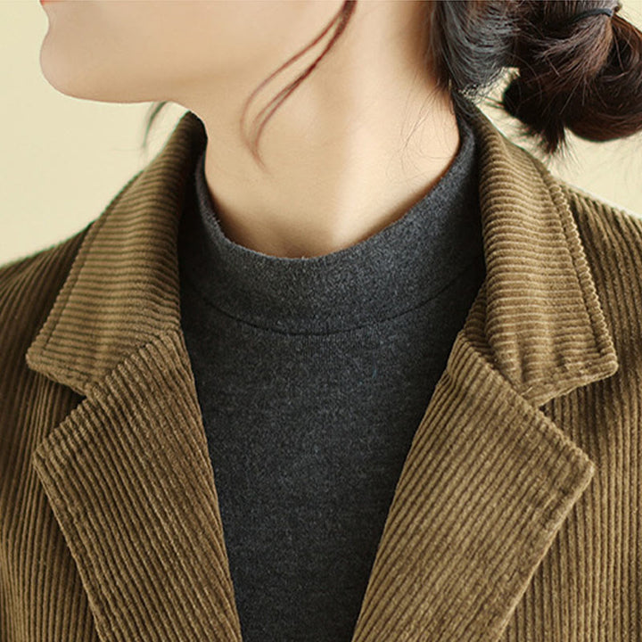 Buddha Stones Retro Plain Women's Long Sleeve Corduroy Jacket With Pockets - image 6