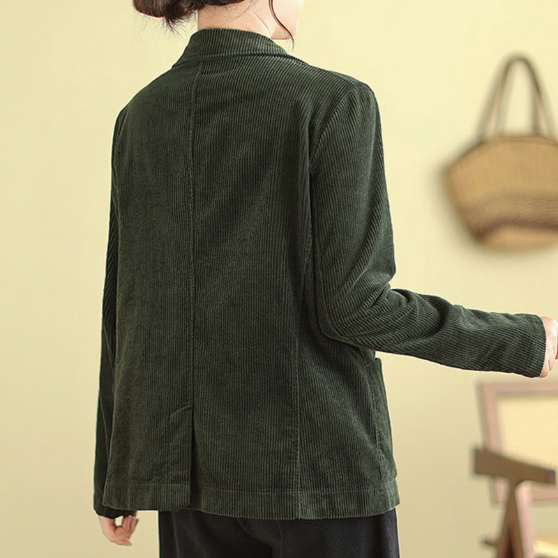 Buddha Stones Retro Plain Women's Long Sleeve Corduroy Jacket With Pockets - image 21