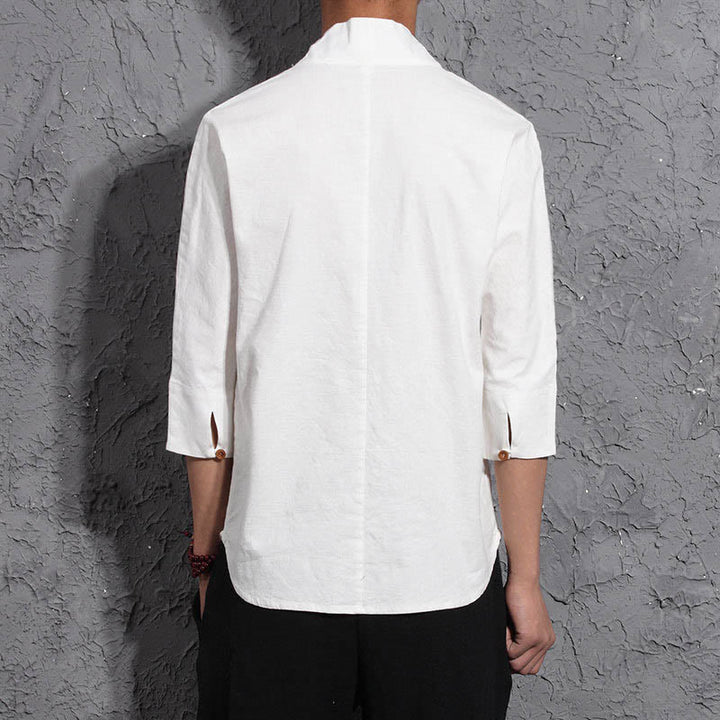 Buddha Stones Casual V-Neck Three Quarter Sleeve Shirt Men Clothing - image 2