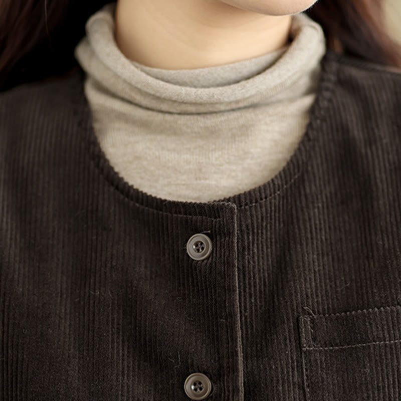 Buddha Stones Corduroy Buttons Women's Sleeveless Cotton Vest Waistcoat With Pockets - image 16