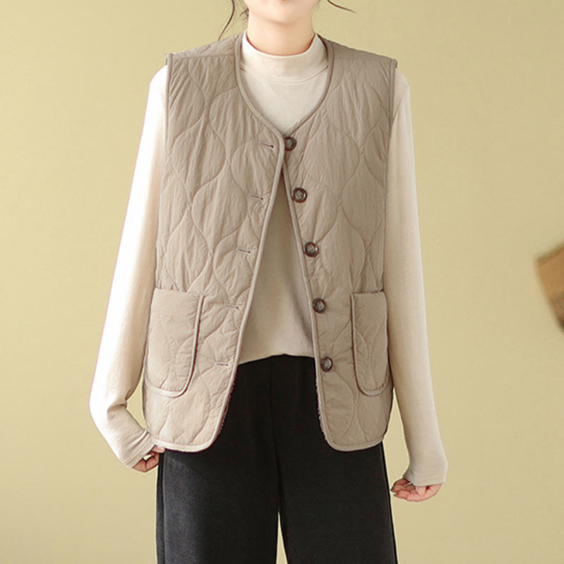 Buddha Stones Double-sided Style Women's Viscose Fiber Sleeveless Vest Waistcoat With Pockets - image 1