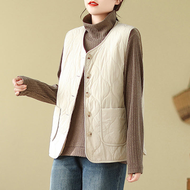 Buddha Stones Double-sided Style Women's Viscose Fiber Sleeveless Vest Waistcoat With Pockets - image 15