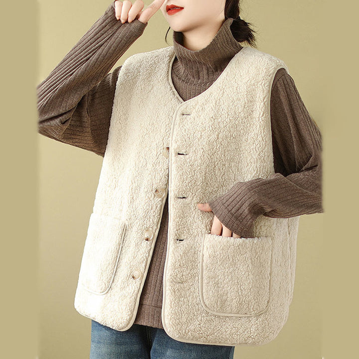 Buddha Stones Double-sided Style Women's Viscose Fiber Sleeveless Vest Waistcoat With Pockets - image 11