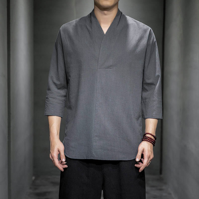 Buddha Stones Casual V-Neck Three Quarter Sleeve Shirt Men Clothing - Gray - US/UK/AU44，EU54 (5XL) - image 4