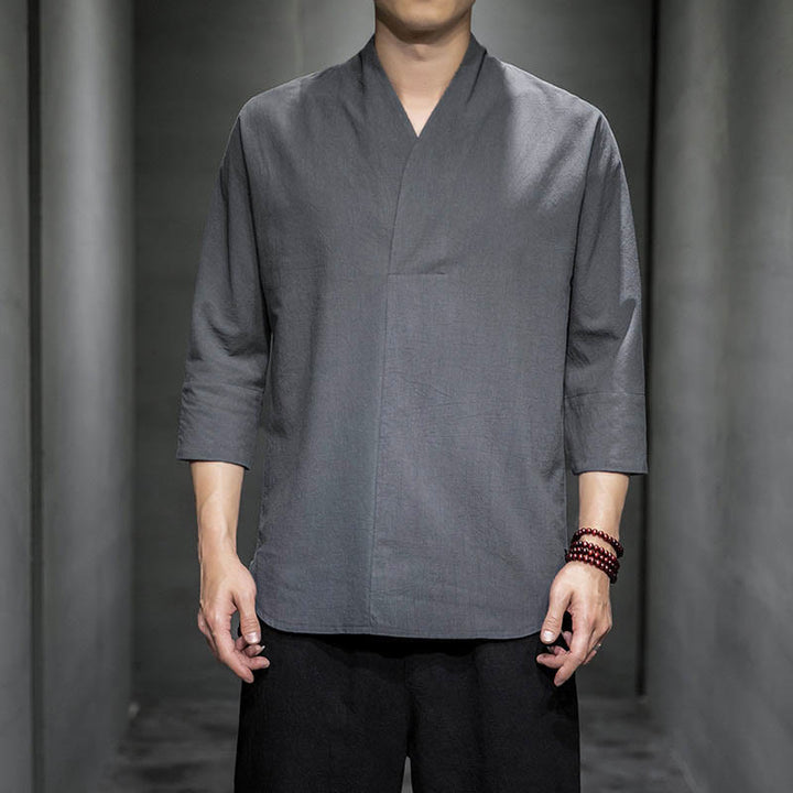 Buddha Stones Casual V-Neck Three Quarter Sleeve Shirt Men Clothing - Gray - US/UK/AU44，EU54 (5XL) - image 4