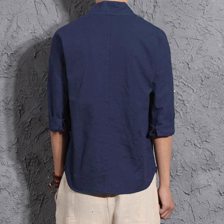 Buddha Stones Casual V-Neck Three Quarter Sleeve Shirt Men Clothing - image 8