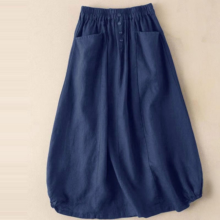 Buddha Stones Summer Solid Button Elastic Waist 7-8 Length Women's Skirt With Pockets - Navy - US16，UK/AU20，EU48 (5XL) - image 3