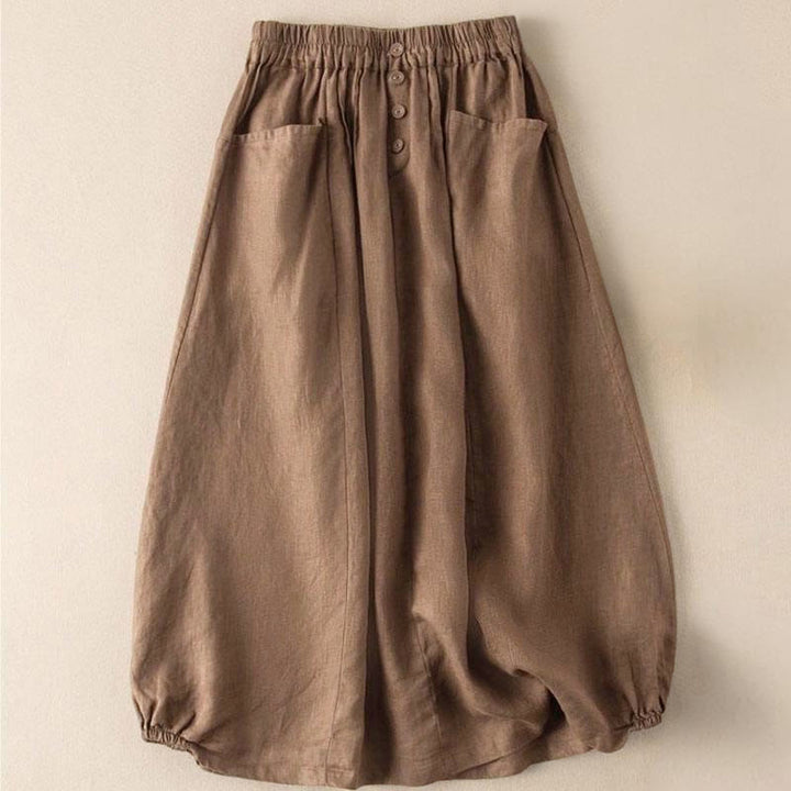 Buddha Stones Summer Solid Button Elastic Waist 7-8 Length Women's Skirt With Pockets - image 2