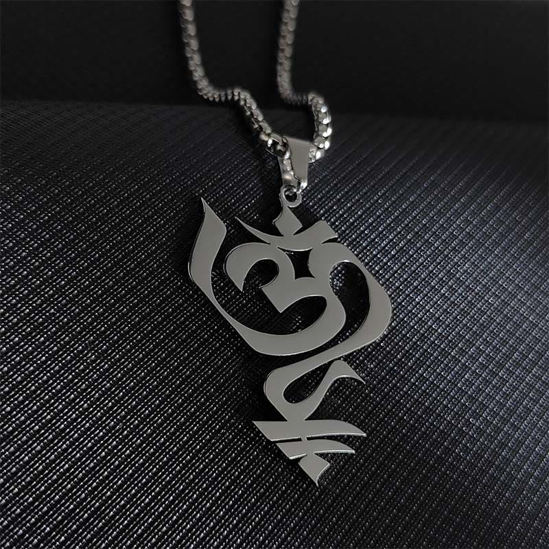 Buddha Stones Vintage OM Symbol geometry Design Stainless Steel Connection Necklace Pendant - Silver - image 4