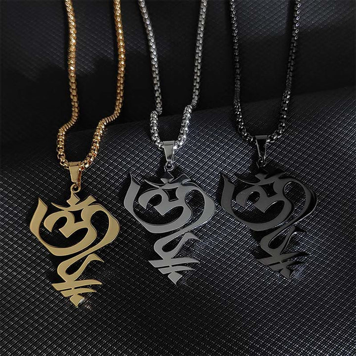 Buddha Stones Vintage OM Symbol geometry Design Stainless Steel Connection Necklace Pendant - image 10
