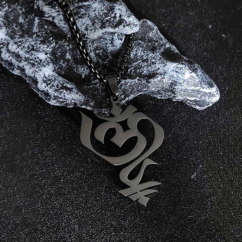 Buddha Stones Vintage OM Symbol geometry Design Stainless Steel Connection Necklace Pendant - image 7