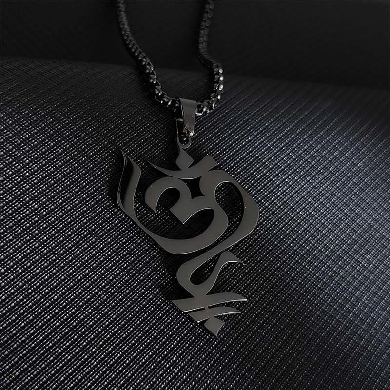 Buddha Stones Vintage OM Symbol geometry Design Stainless Steel Connection Necklace Pendant - Black - image 6