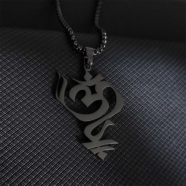 Buddha Stones Vintage OM Symbol geometry Design Stainless Steel Connection Necklace Pendant - Black - image 6