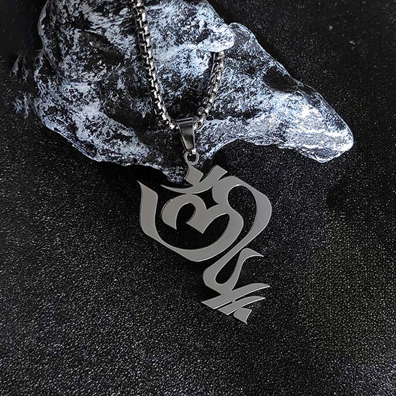 Buddha Stones Vintage OM Symbol geometry Design Stainless Steel Connection Necklace Pendant - image 5