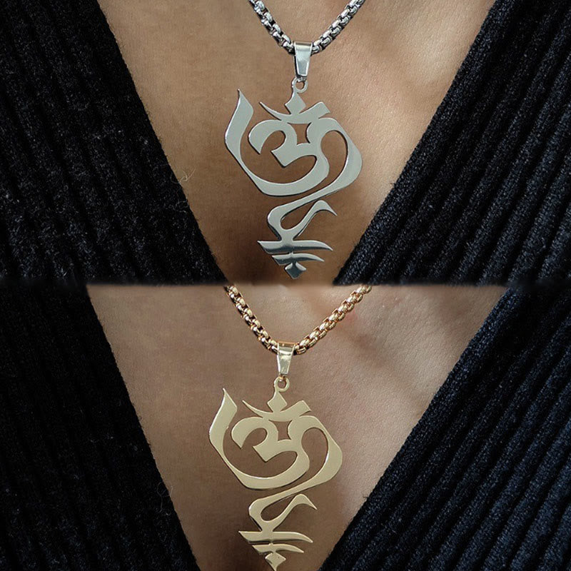 Buddha Stones Vintage OM Symbol geometry Design Stainless Steel Connection Necklace Pendant - image 11