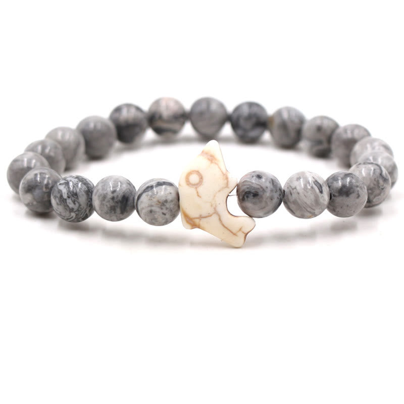 Buddha Stones Natural Various Stones Dolphin Spiritual Balance Bracelet - Grey Jasper(Wrist Circumference: 15-18cm) - image 9