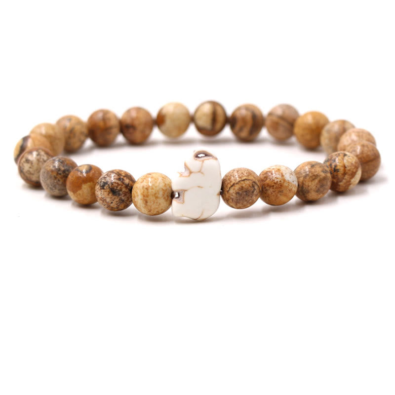 Buddha Stones Natural Various Stones Elephant Spiritual Strength Bracelet - Picture Jasper(Wrist Circumference: 15-18cm) - image 4