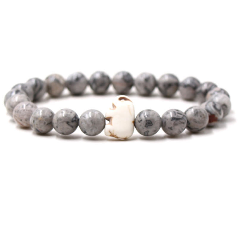 Buddha Stones Natural Various Stones Elephant Spiritual Strength Bracelet - Grey Jasper(Wrist Circumference: 15-18cm) - image 12