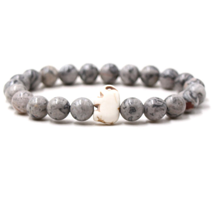 Buddha Stones Natural Various Stones Elephant Spiritual Strength Bracelet - Grey Jasper(Wrist Circumference: 15-18cm) - image 12