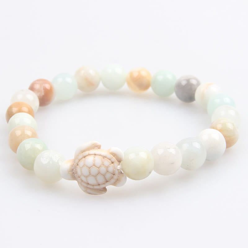 Buddha Stones Natural Stone Sea Turtle Turquoise Crackle Agate Wisdom Bracelet - Amazonite(Wrist Circumference: 15-18cm) - image 7