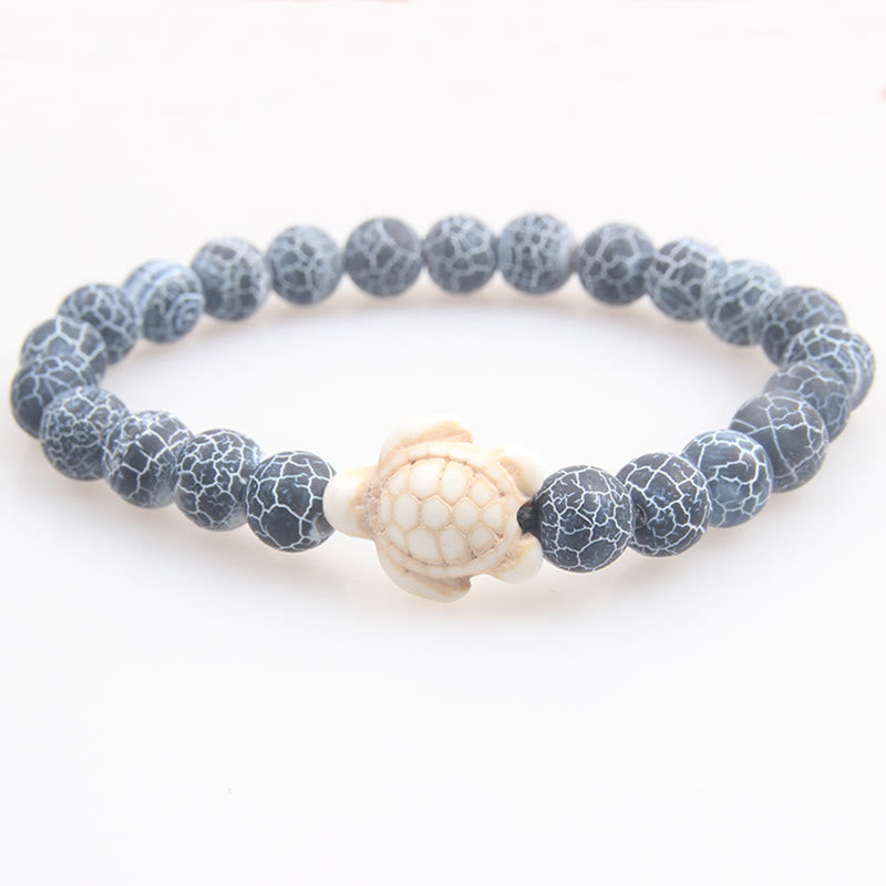 Buddha Stones Natural Stone Sea Turtle Turquoise Crackle Agate Wisdom Bracelet - Crackle Agate(Wrist Circumference: 15-18cm) - image 3