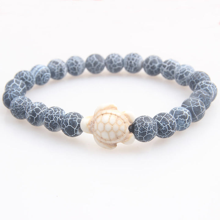 Buddha Stones Natural Stone Sea Turtle Turquoise Crackle Agate Wisdom Bracelet - Crackle Agate(Wrist Circumference: 15-18cm) - image 3