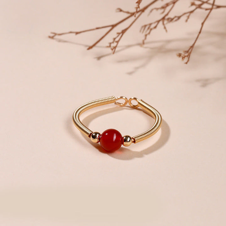 Buddha Stones Natural Stone Bead Alloy Healing Open Ring - Red Agate(Adjustable) - image 4