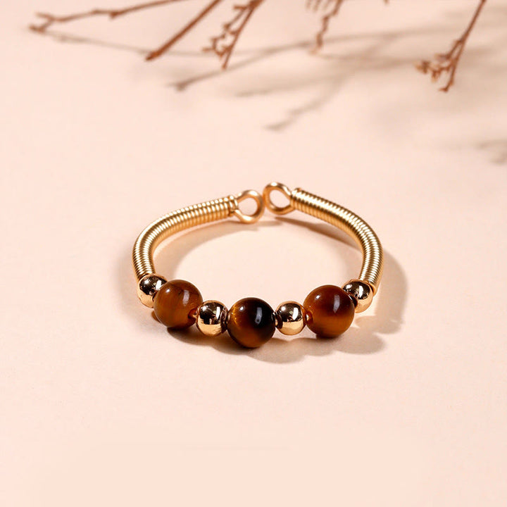 Buddha Stones Natural Stone Bead Alloy Healing Open Ring - Tiger Eye(Adjustable) - image 12