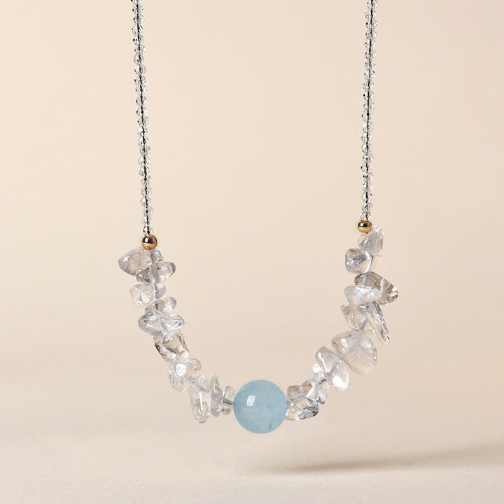 Buddha Stones Irregular White Crystal Aquamarine Bead Healing Necklace Pendant - White Crystal& Aquamarine - image 1
